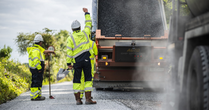 Road crew at work on a road